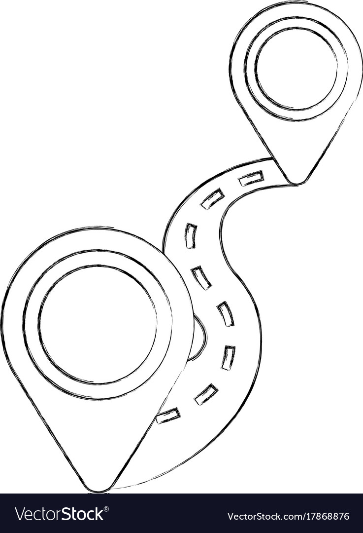 Winding road way location pin pointers navigation