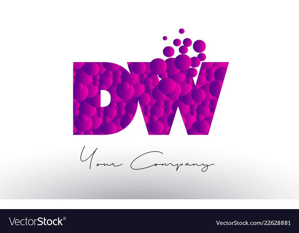 Dw d w dots letter logo with purple bubbles