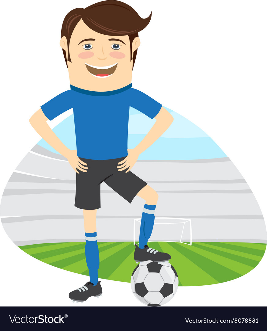 Funny soccer football player wearing blue t-shirt