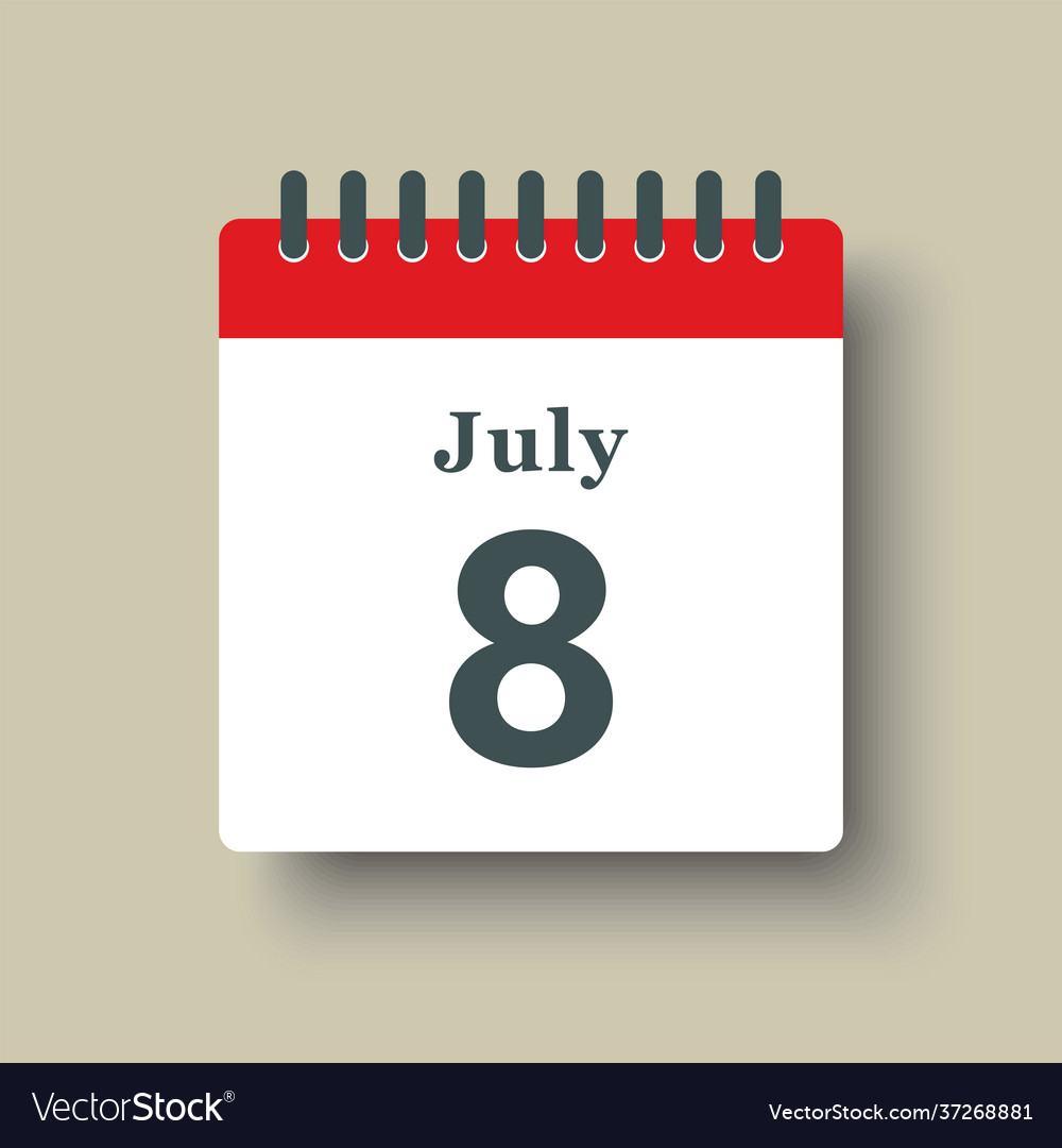 Icon day date 8 july template calendar page Vector Image