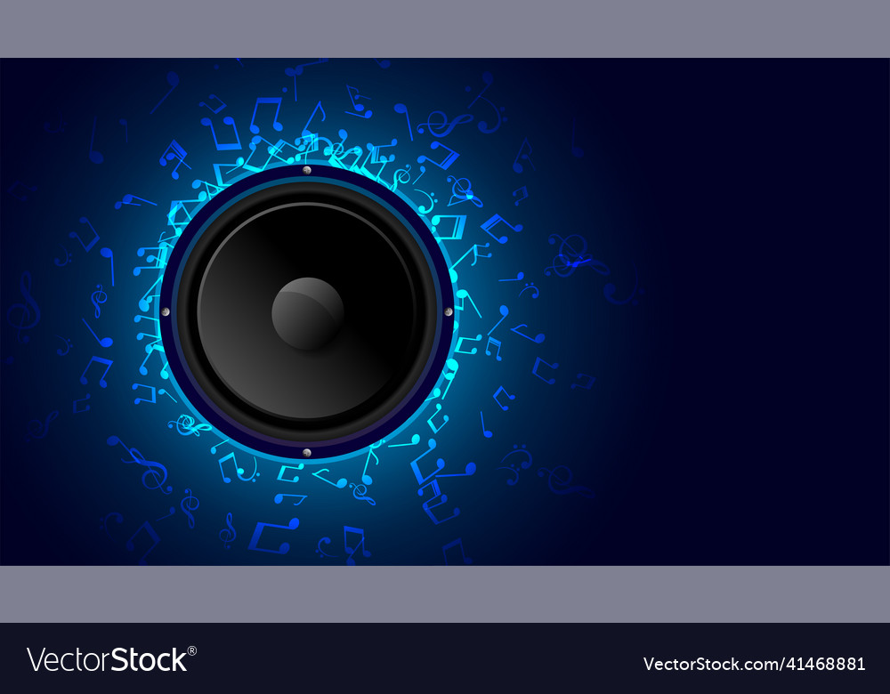 Music Speaker With Blue Sound Notes Background Vector Image