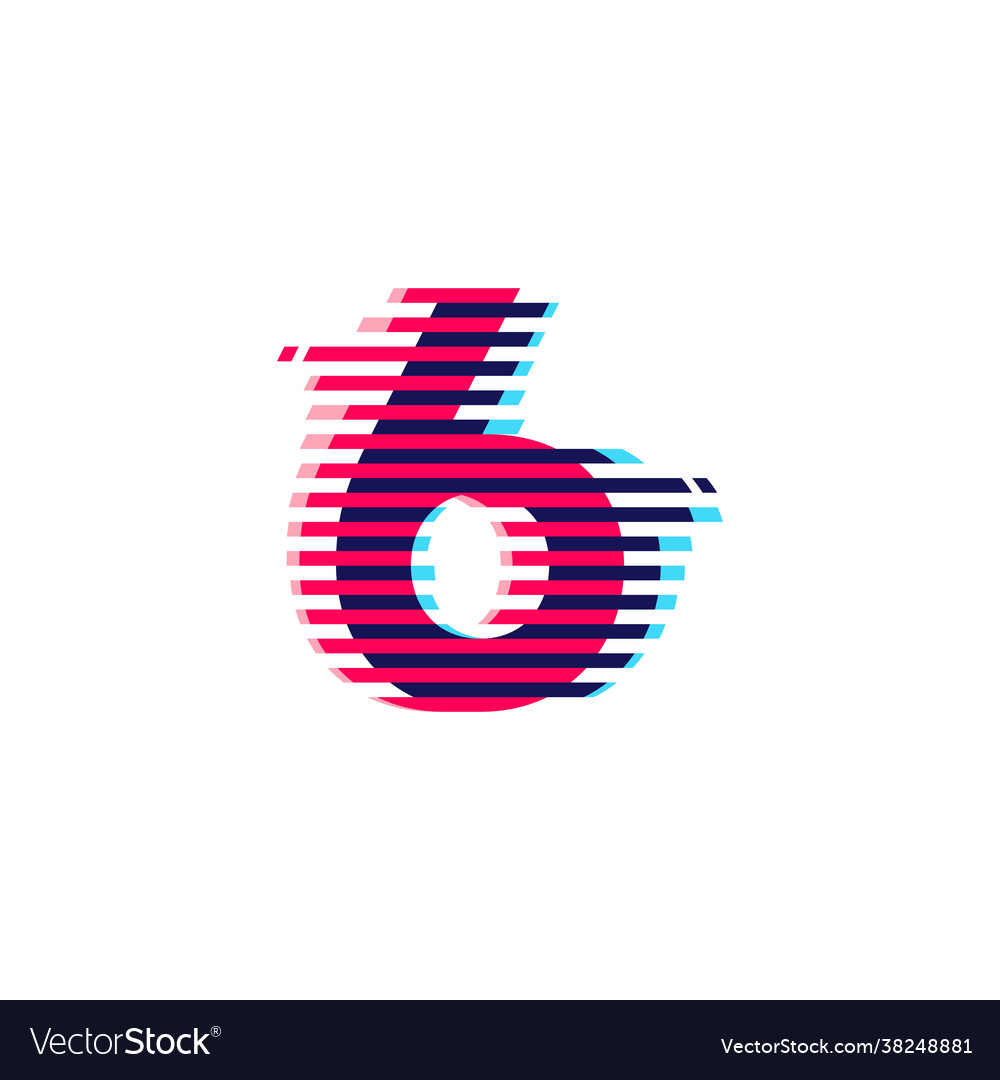 Number six logo with vibrant line glitch effect