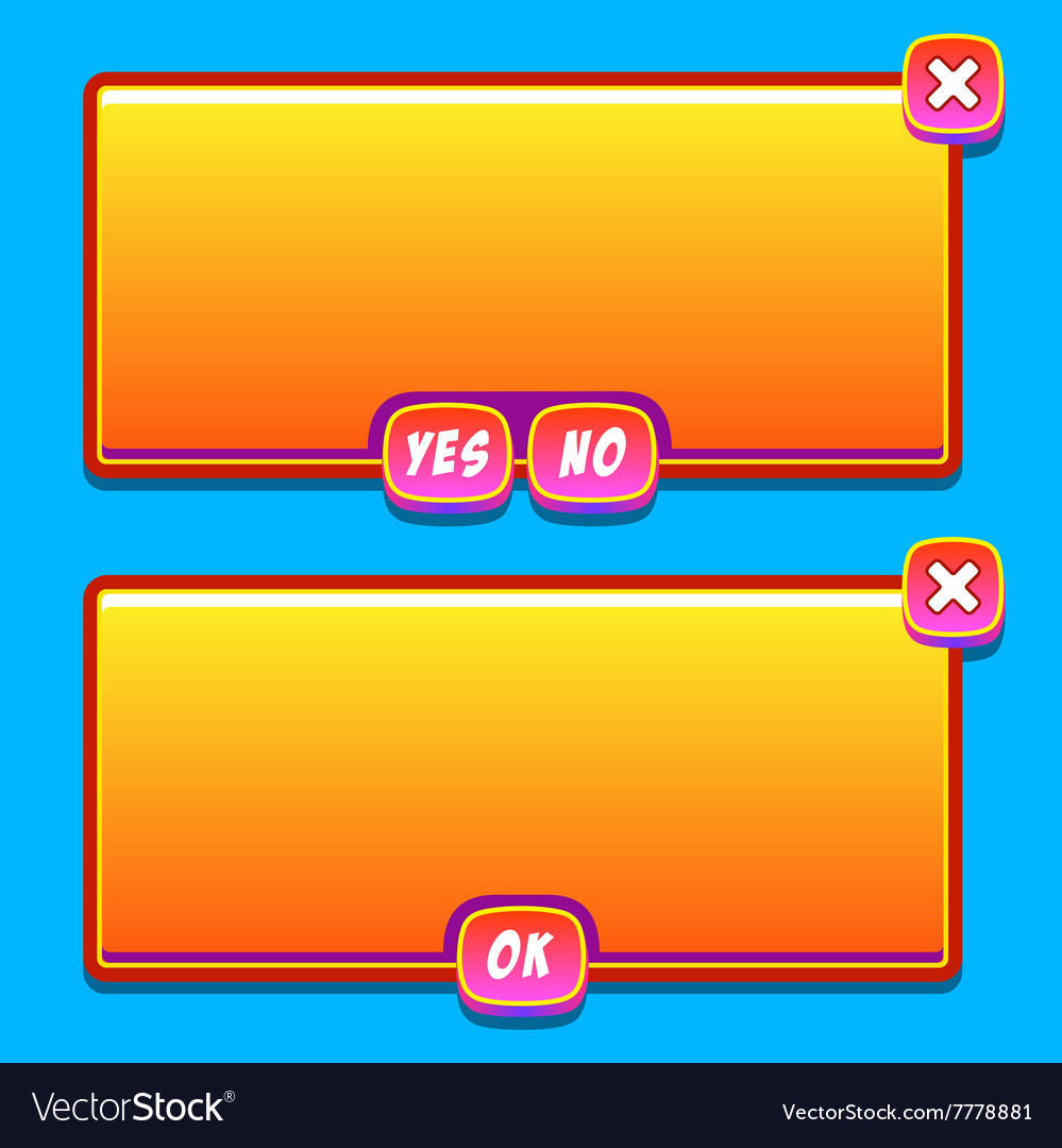 Orange game interface panels ui buttons Royalty Free Vector