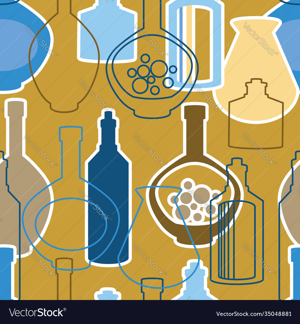 Seamless pattern with bottles and kettles