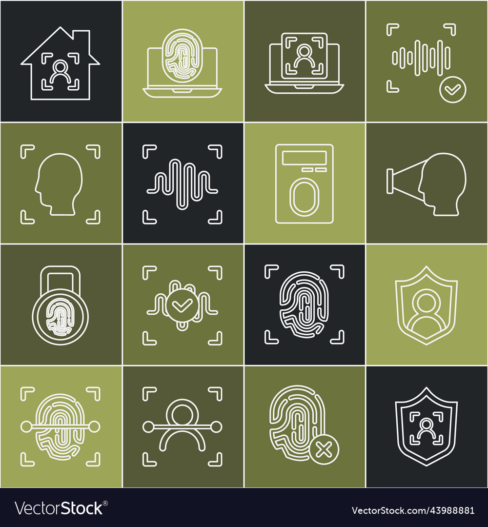 Set line shield face recognition user protection vector image Set line shield face recognition user protection