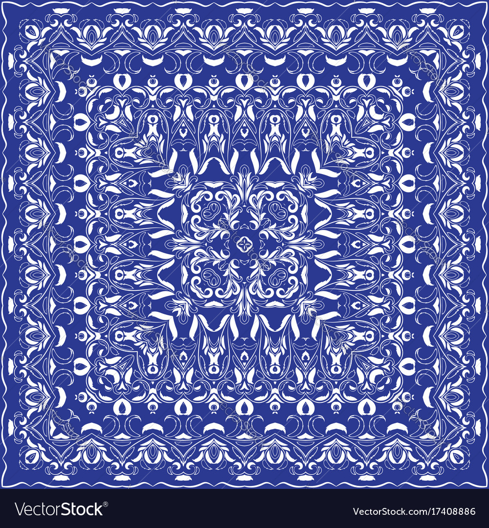 Blue handkerchief with white ornament