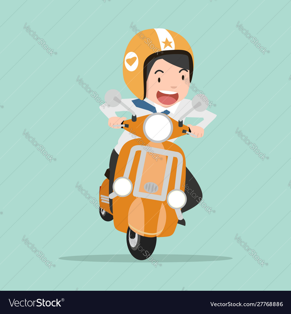 Businessman riding a motorcycle going to work