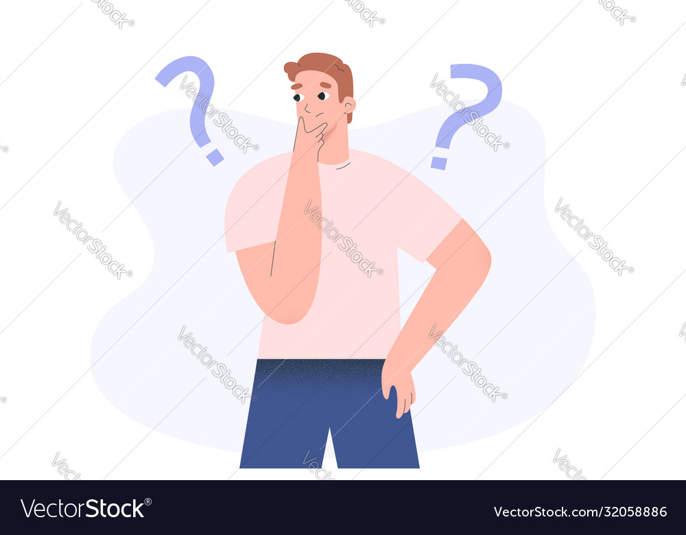 Confused person guy thinking and solving Vector Image