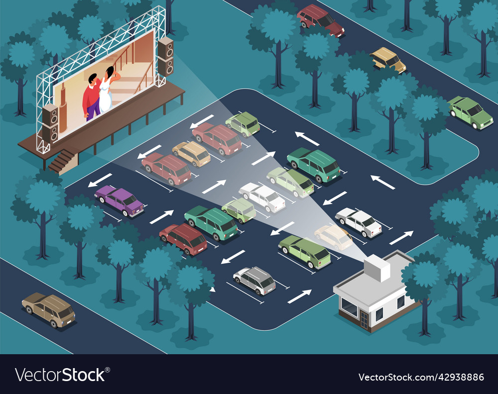 Drivein theater composition Royalty Free Vector Image