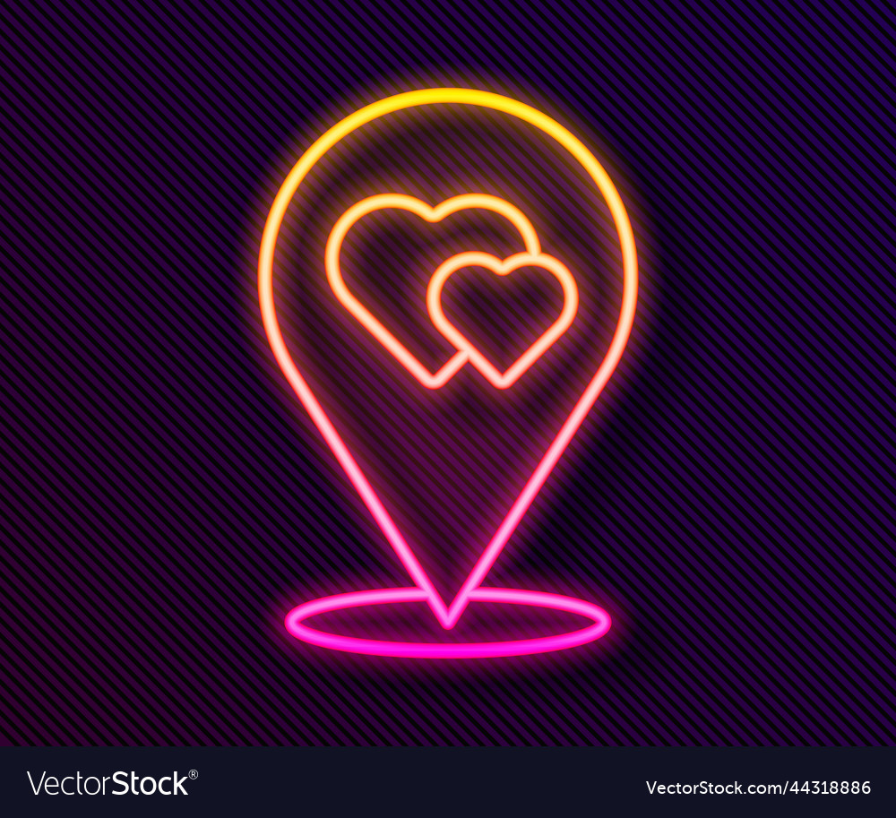 Glowing neon line map pointer with heart icon vector image Glowing neon line map pointer with heart icon