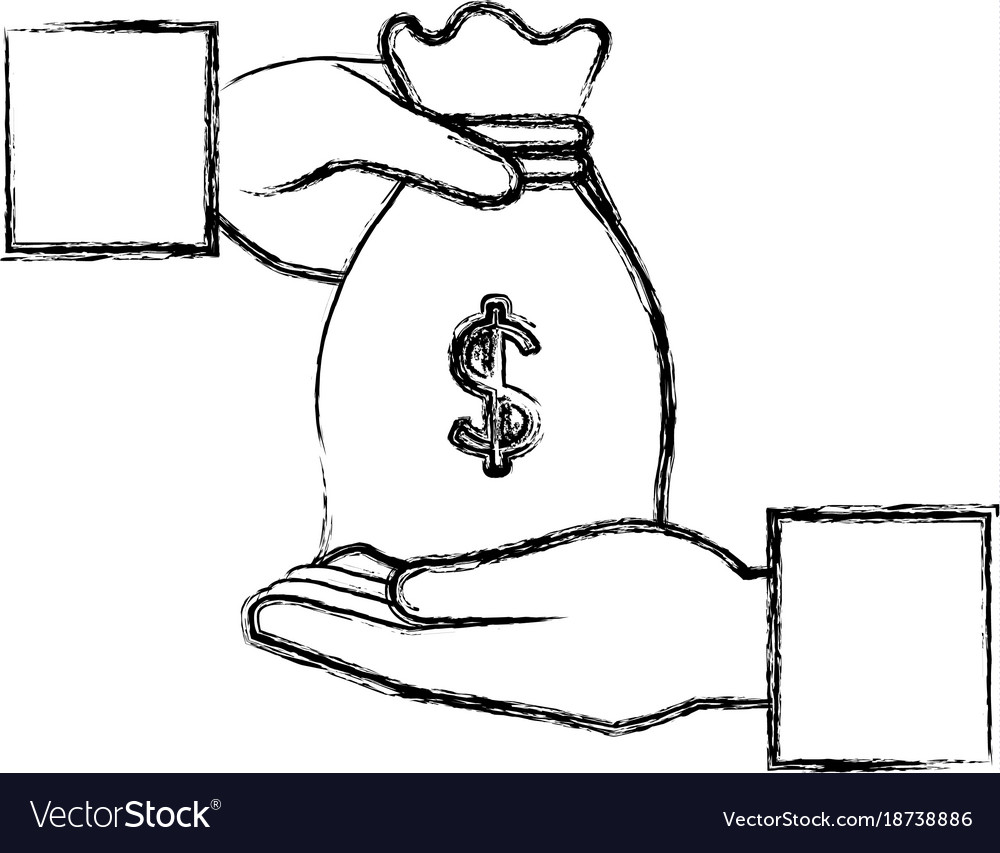 Hand with money bag isolated icon