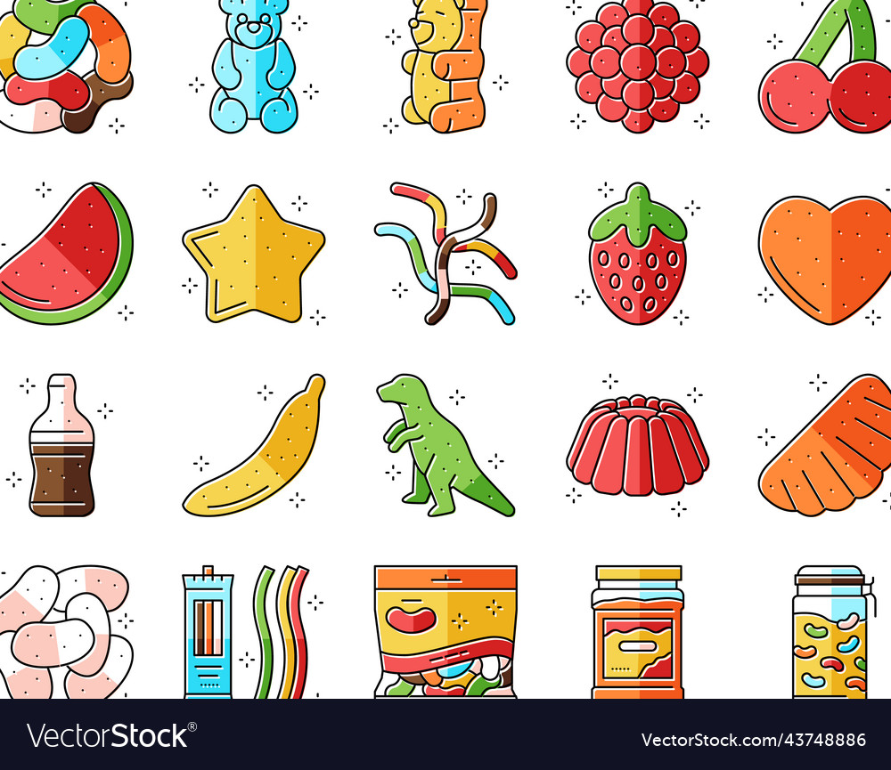 Jelly candy gummy bear fruit gum icons set