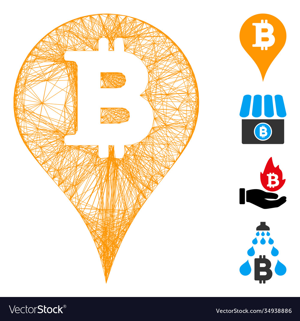 Linear bitcoin marker mesh vector image Linear bitcoin marker mesh