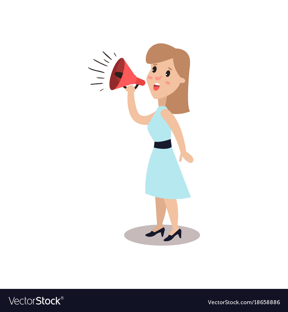 Man character shouting through loud speaker