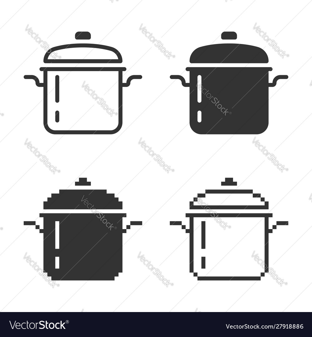 Monochromatic stew pan icon in different variants
