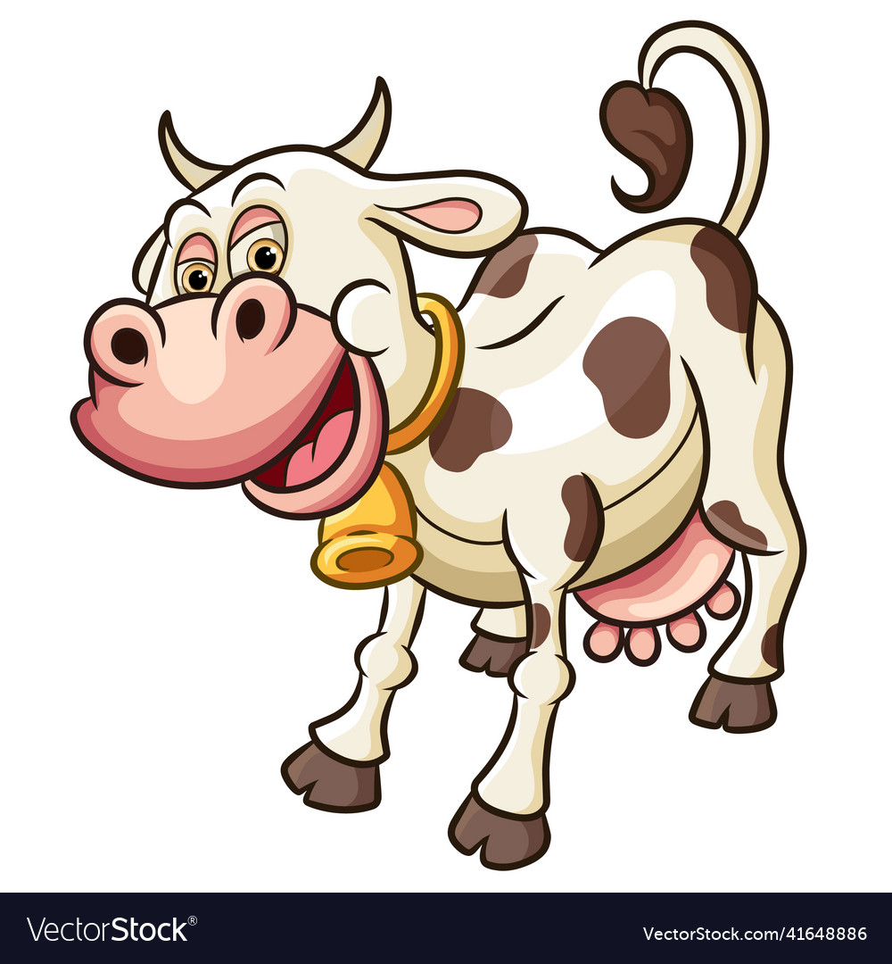 Old Cow Is Happy And Wearing A Bell Necklace Vector Image