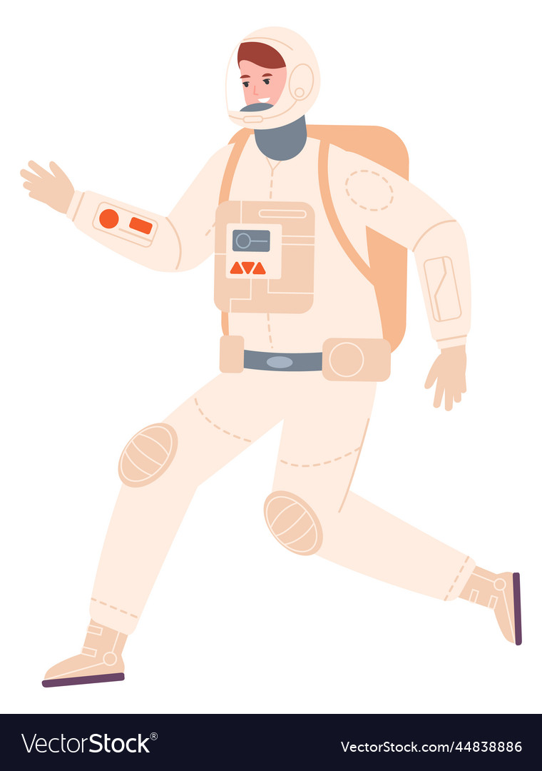 Running female astronaut smiling space explorer Vector Image Running female astronaut smiling space explorer