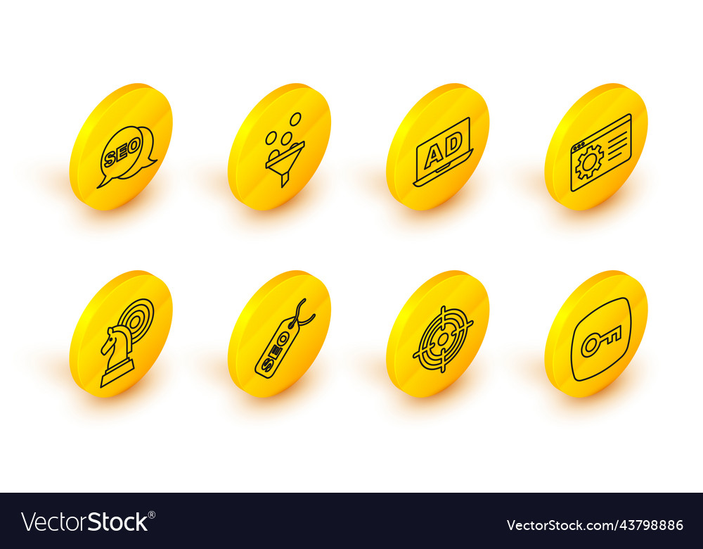Set line key target seo optimization chess vector image Set line key target seo optimization chess