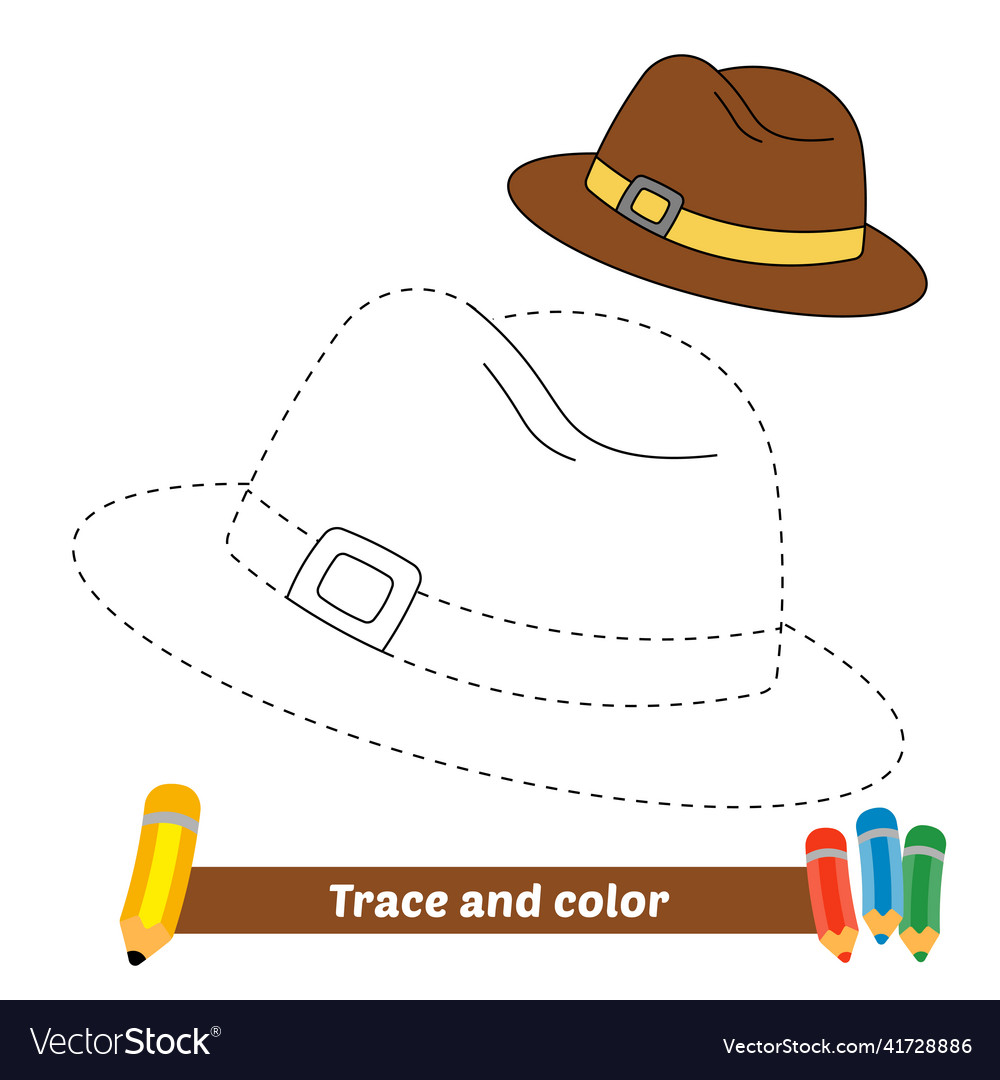 Trace and color for kids hat Royalty Free Vector Image
