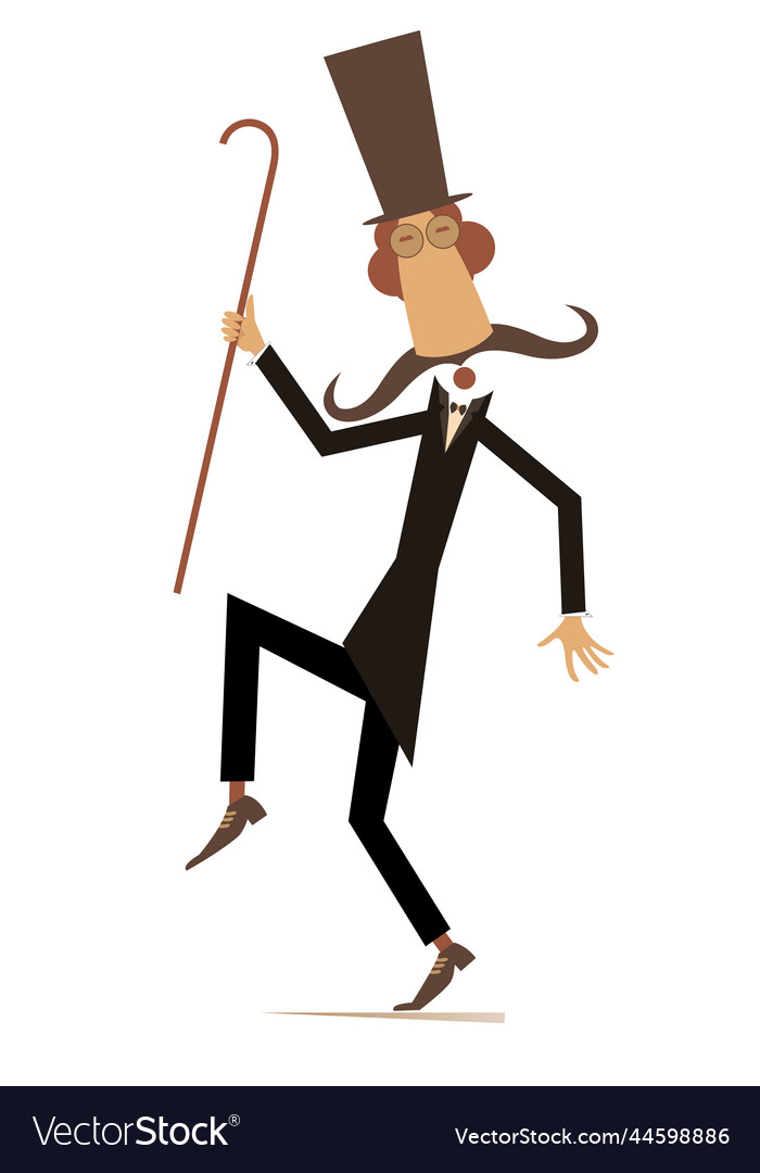 Walking mustache man in the top hat Royalty Free Vector