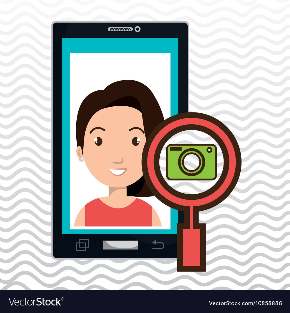 Frau Cartoon Smartphone Kamera Suche