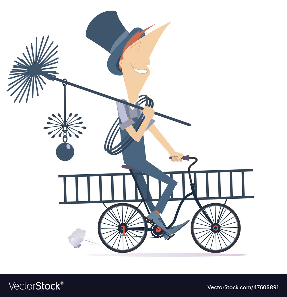 Cartoon cycling chimney sweeper Royalty Free Vector Image