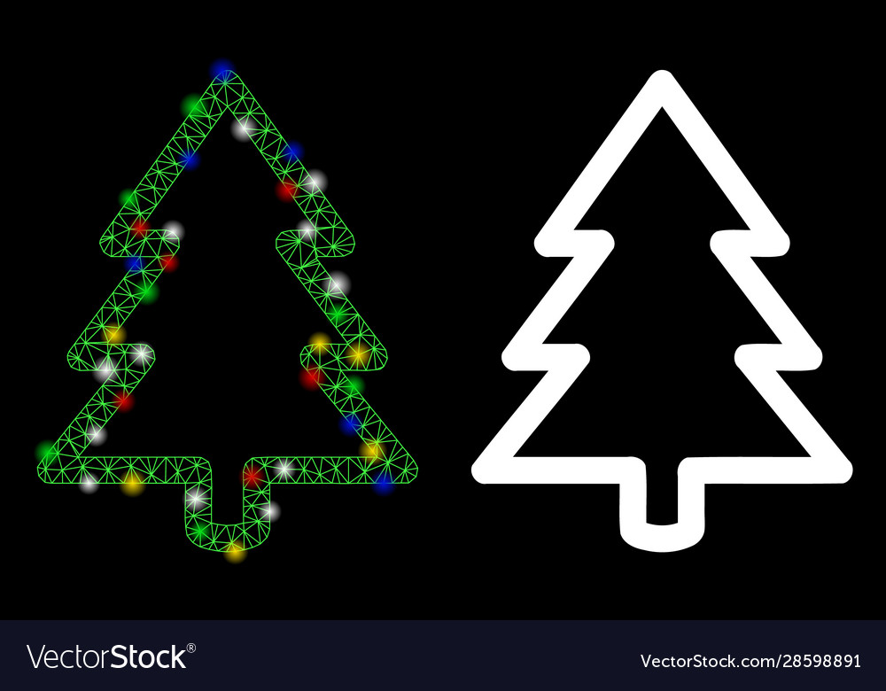 Flare mesh wire frame fir-tree icon with Vector Image Flare mesh wire frame fir-tree icon with