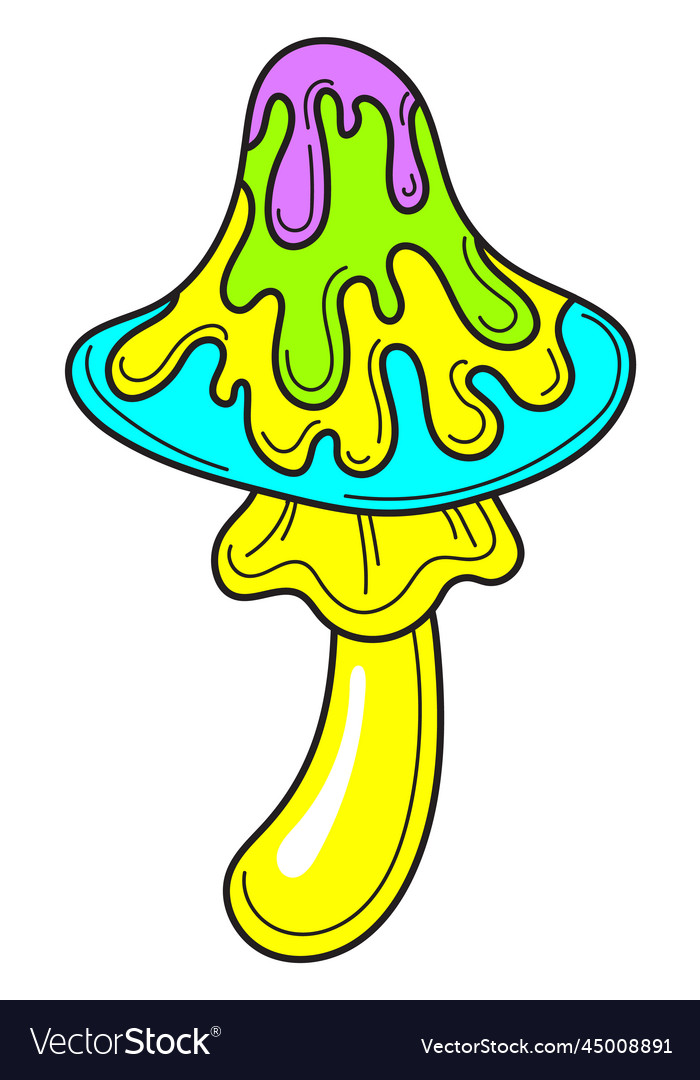 Funky mushroom neon trippy sticker magic forest vector image Funky mushroom neon trippy sticker magic forest