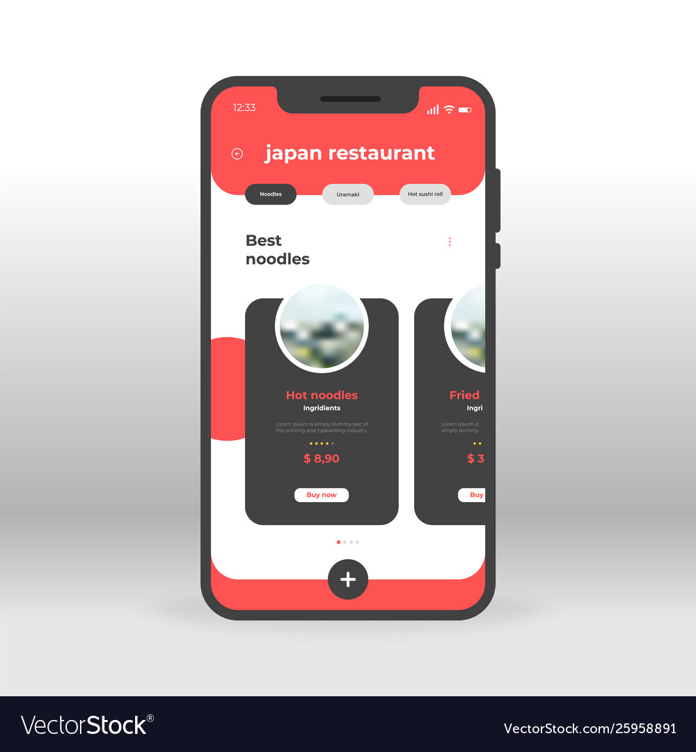 Red japan restaurant ui ux gui screen for mobile Vector Image