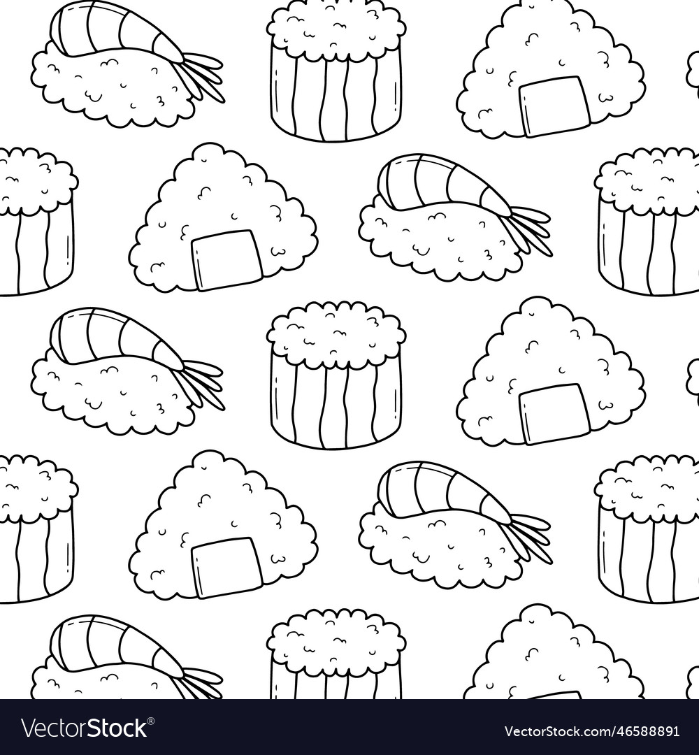 Seamless pattern with sushi in doodle style