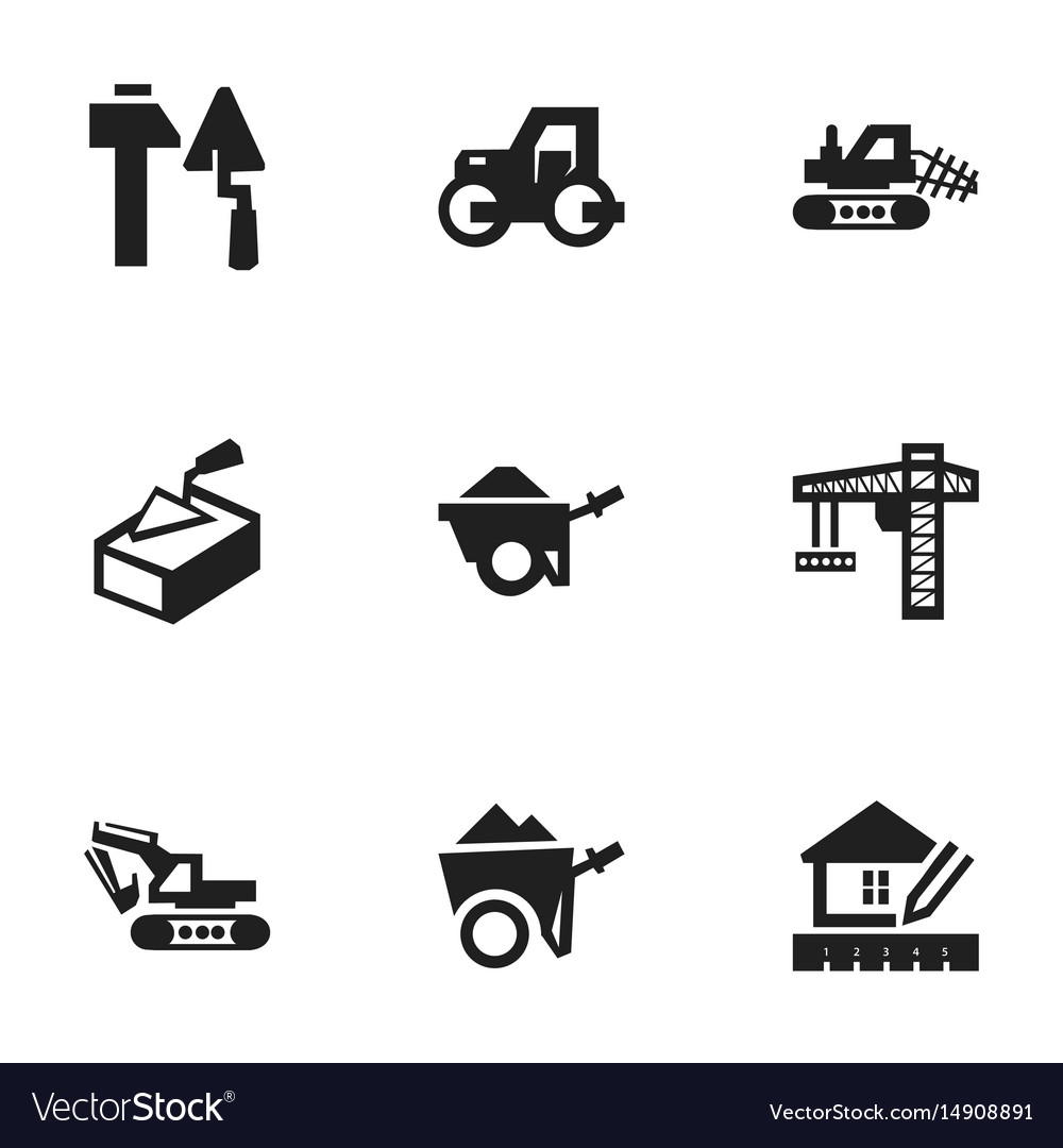 Set of 9 editable building icons includes symbols vector image Set of 9 editable building icons includes symbols