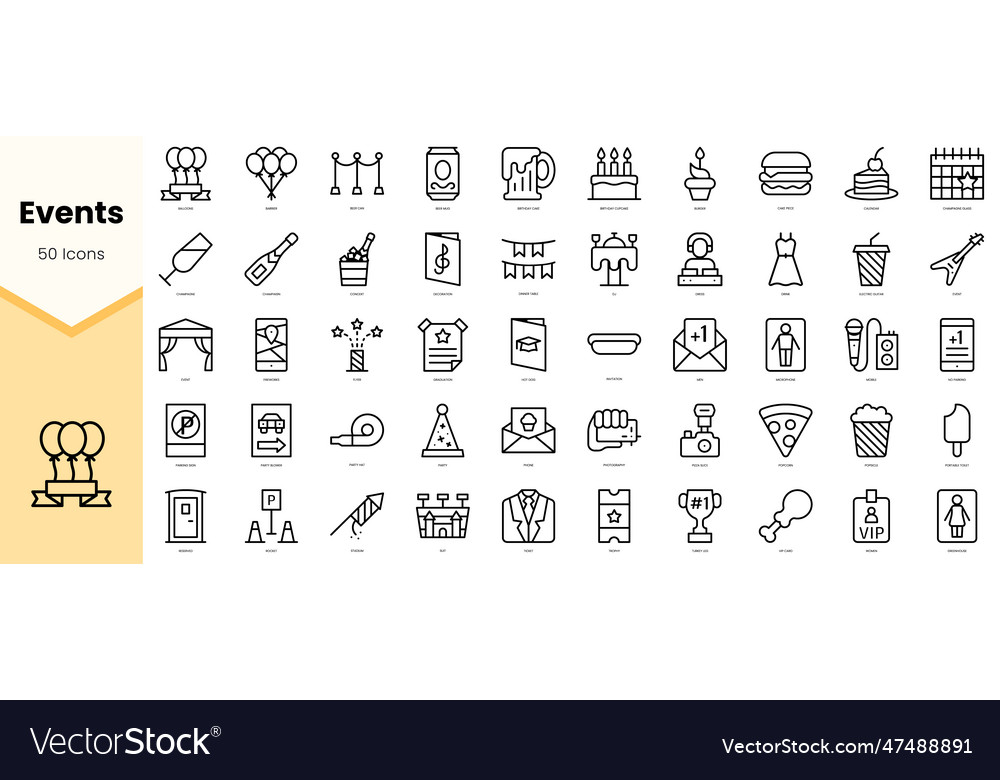 Set of events icons simple line art style