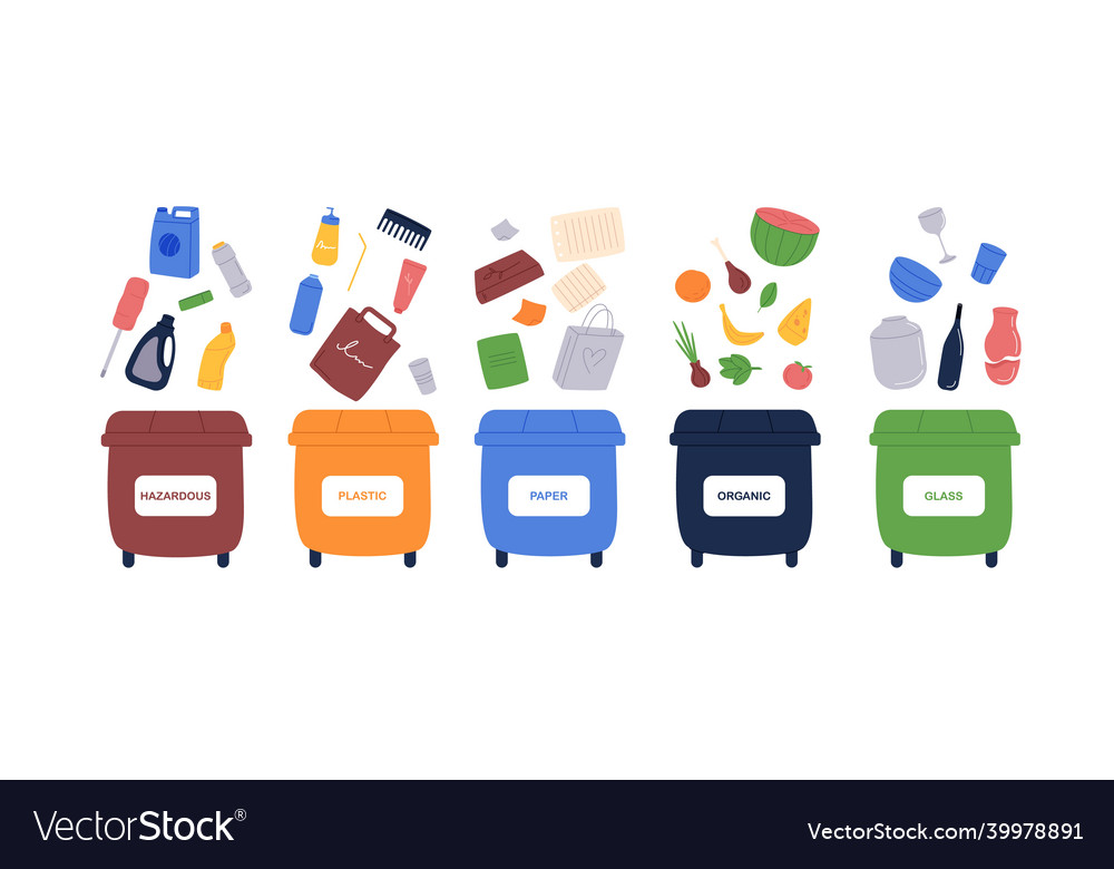 Set of trash containers of different colors Vector Image