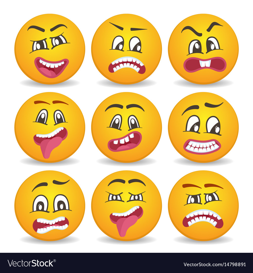 Smiley faces with different facial expressions Vector Image