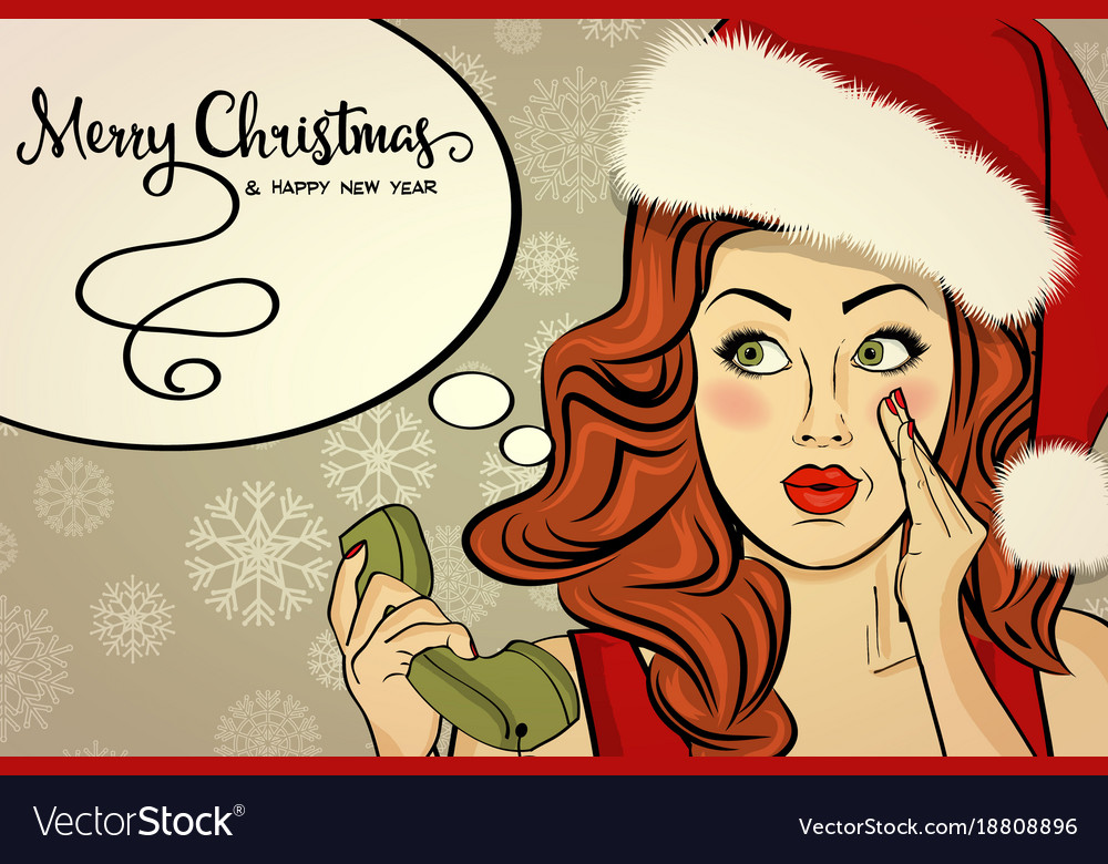 Beautiful Retro Christmas Card With Sexy Santa Vector Image