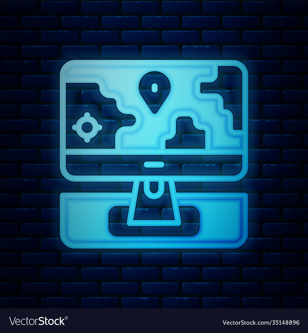 Glowing neon computer monitor and folded map