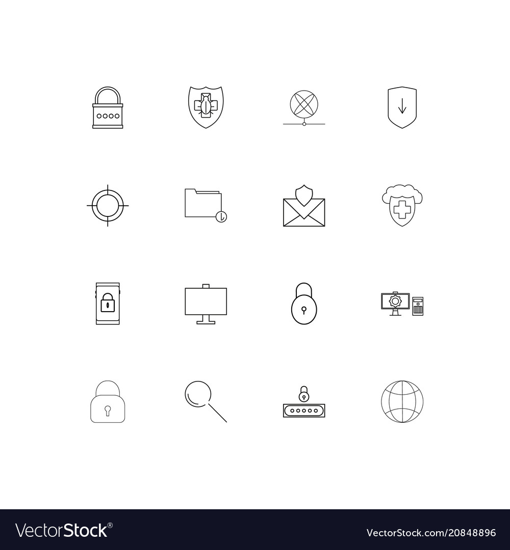 Internet security linear thin icons set outlined