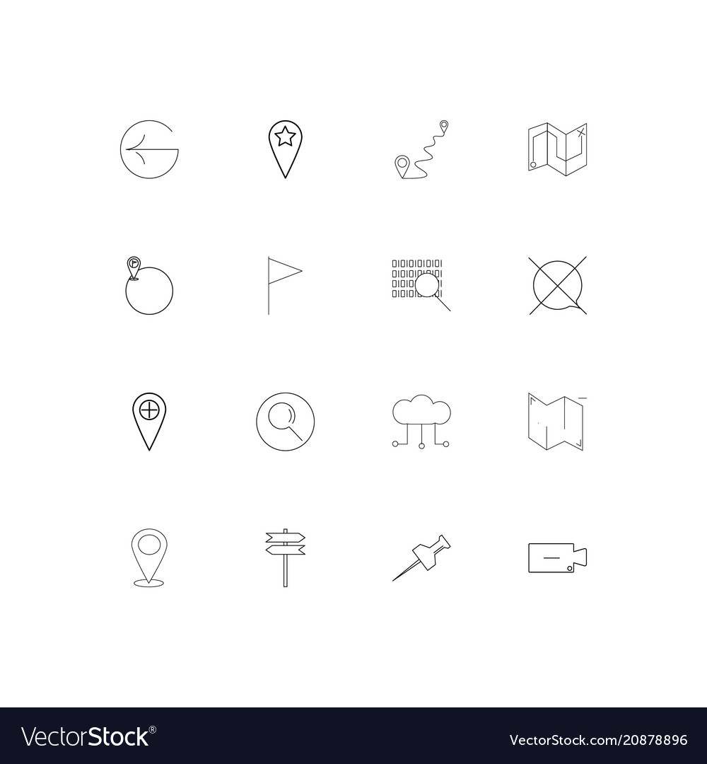 Maps and navigation linear thin icons set