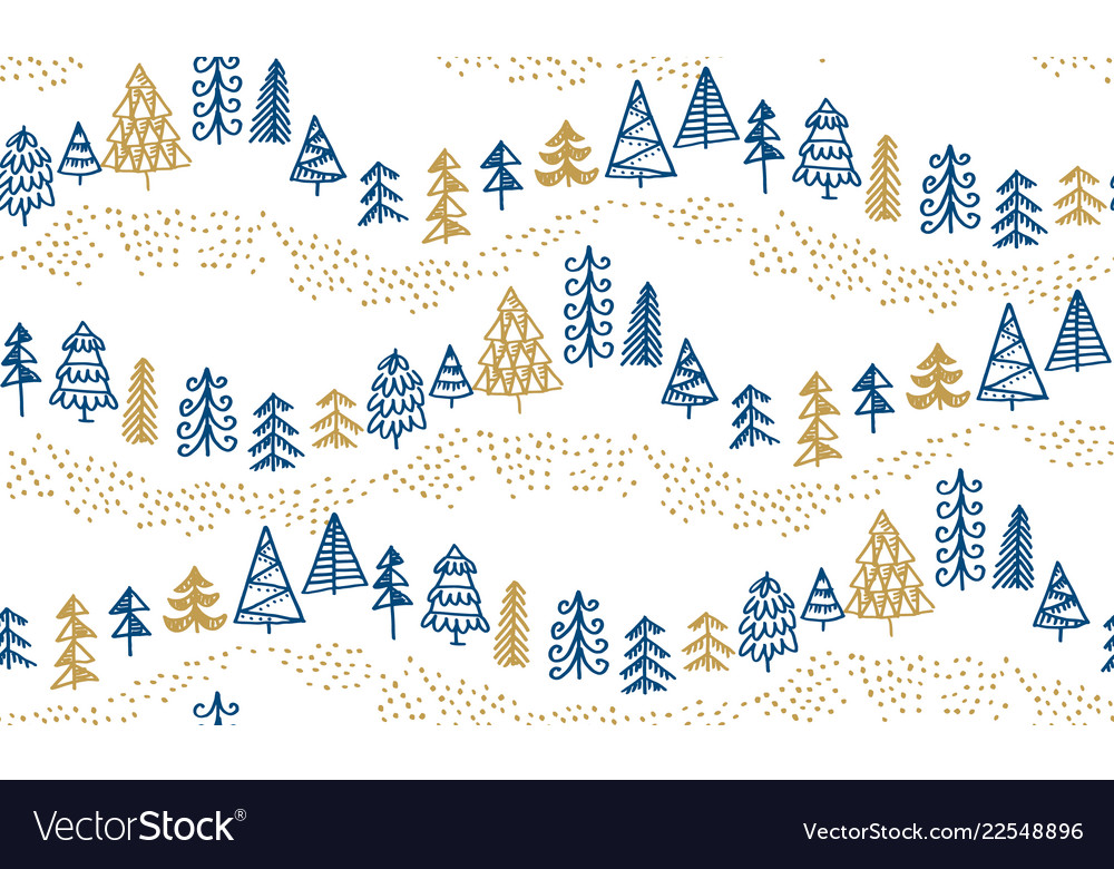 Minimal xmas tree hand drawn sketch pattern