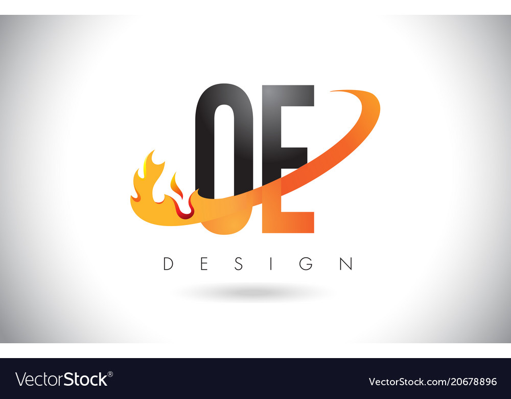 oe o e letter logo with fire flames design and vector image oe letter