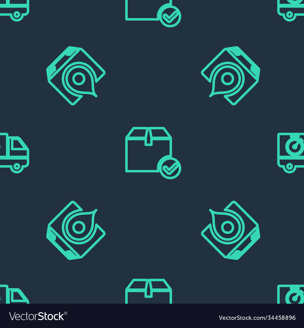 Set line package box with check mark location vector image Set line package box with check mark location