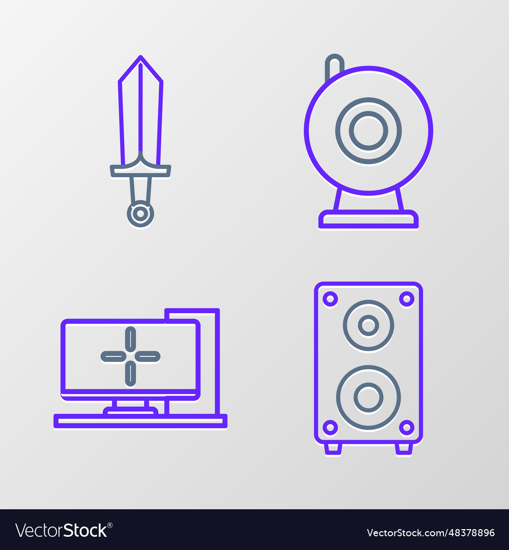 Set line stereo speaker computer monitor web vector image Set line stereo speaker computer monitor web