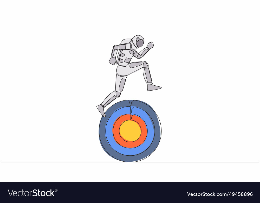 Single continuous line drawing astronaut running vector image Single continuous line drawing astronaut running