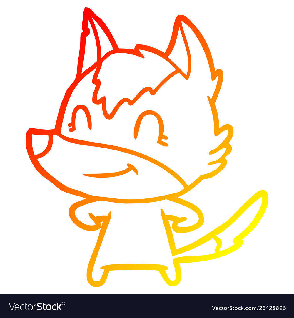 Warm gradient line drawing friendly cartoon wolf Vector Image