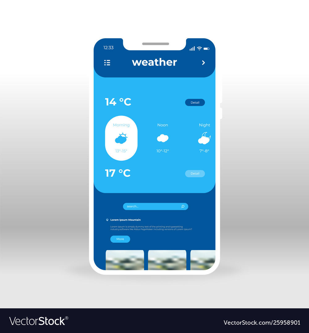 Blue weather information ui ux gui screen Vector Image