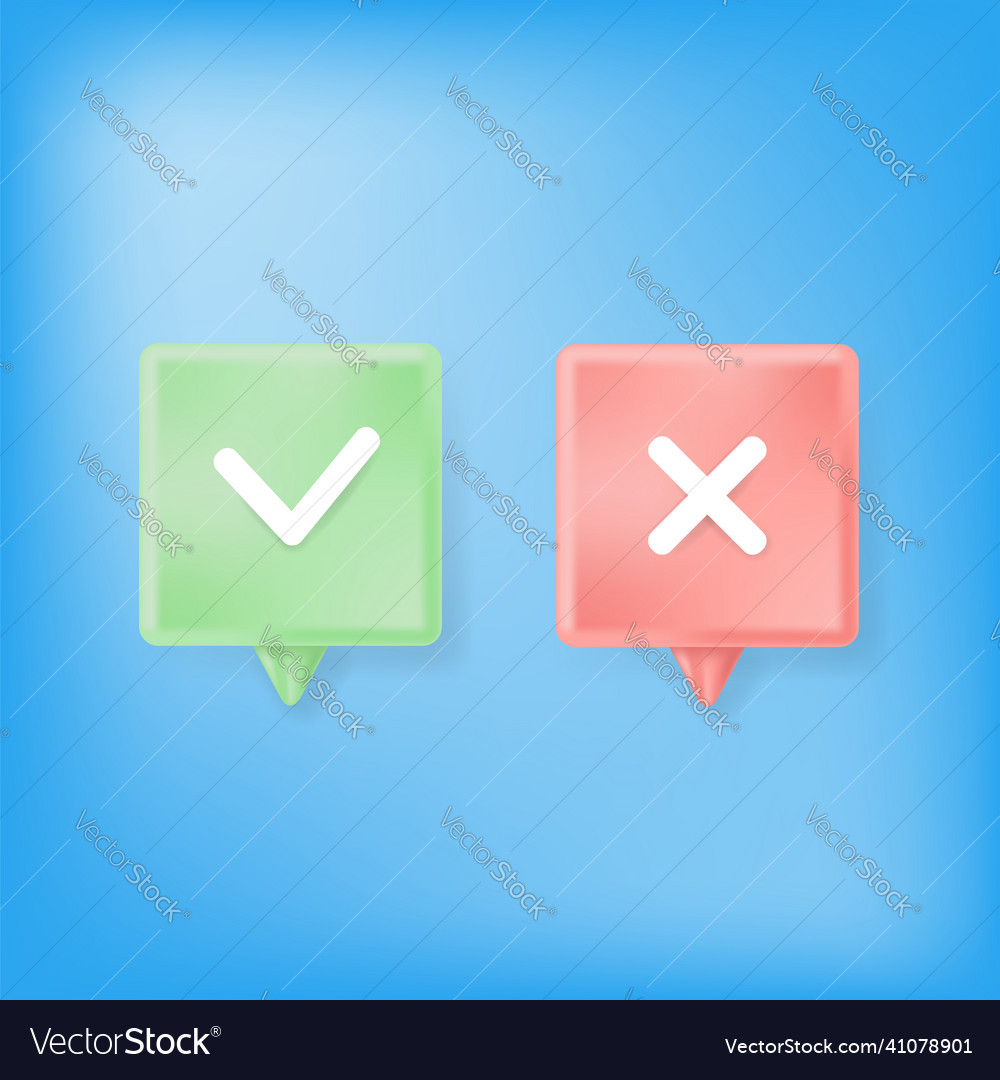 Cross and check icon speech bubble with accepted