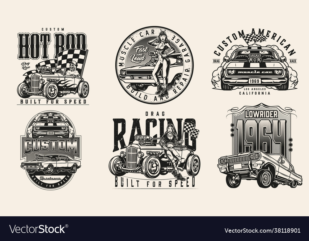 Custom american cars vintage prints Royalty Free Vector