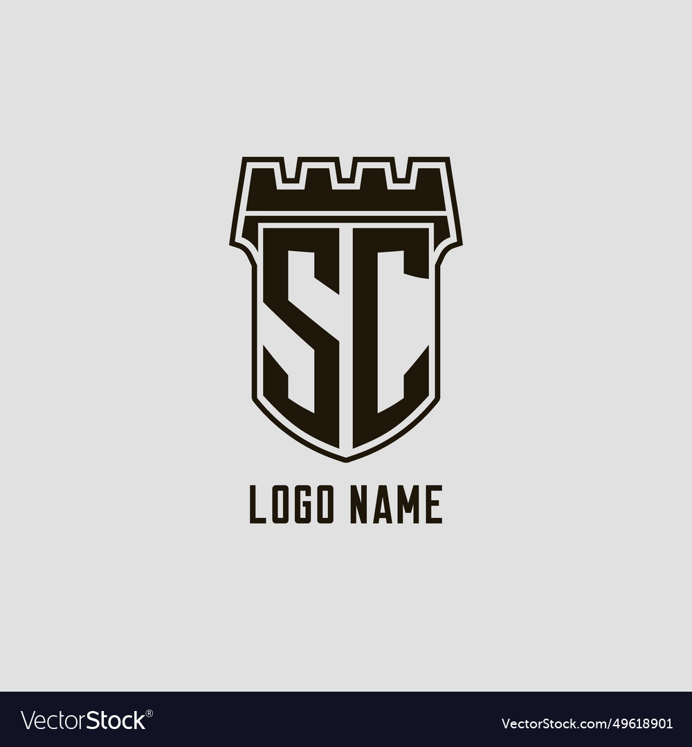Monogram sc with shield fortress logo design style
