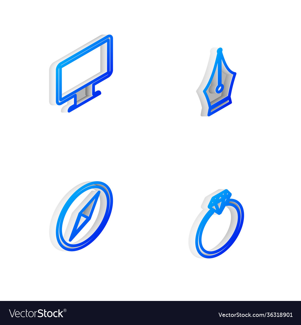 Set isometric line fountain pen nib computer Vector Image Set isometric line fountain pen nib computer