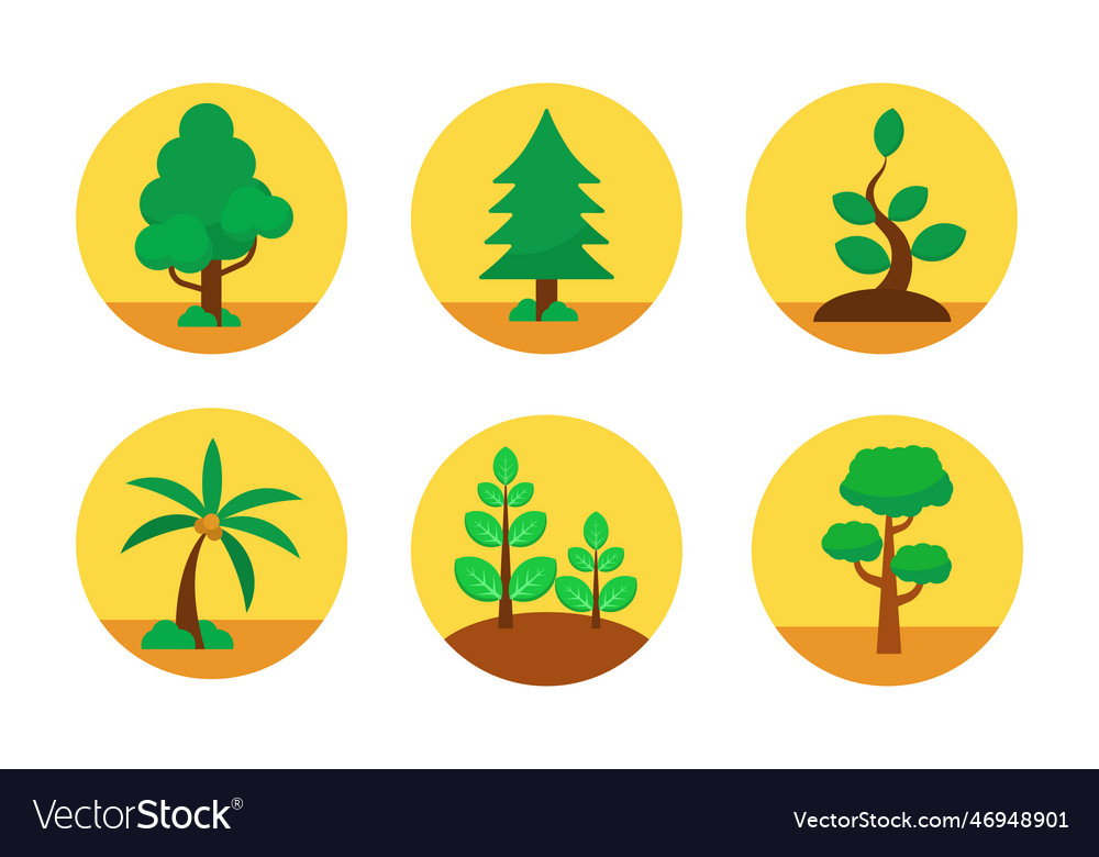 Set of tree icons with flat and colorful style vector image Set of tree icons with flat and colorful style